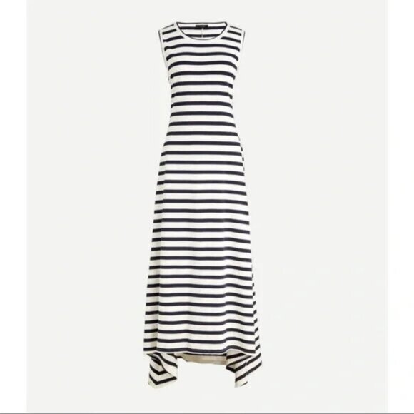 J. Crew Britton Stripe Nautical Sleeveless Fall Chic Maxi Dress White Navy SP - Picture 2 of 11